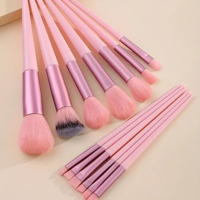 Foundation Makeup Brush Set Kit | 13 Pcs Premium Synthetic Kabuki Eye Shadows Make Up Brushes + 1 Sponge + 1 Brush Bag for Travel and Home Use (PINK)-Velvo Beauty
