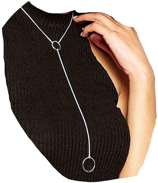 Boho Long Circle Pendant Necklace Silver Y Lariat Necklace Minimalist Y Drop Chain Necklace Jewelry for Women-Velvo Beauty