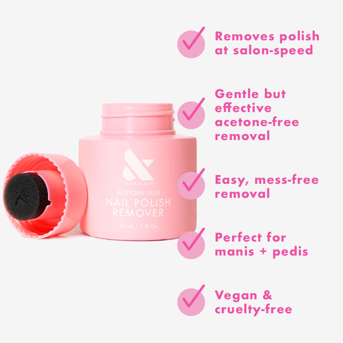 Olive & June Polish Remover Pot | Acetone-Free Nail Polish Remover with Sponge Lid for Mani + Pedi | No-Mess, Gentle & Effective Formula | Non Acetone | Vegan & Cruelty-Free | 60mL-Velvo Beauty