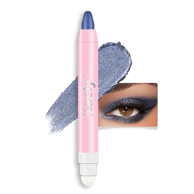 Kaely 2in1 Cream Eye Shadow Brightener Sticks for Eyes, Pencil Eyeshadow Applicator Stick Waterproof Pigmented, Eye Shadow Palette Highlighter Makeup, sombras para ojos, 31 Midnight Blue Shimmer-Velvo Beauty