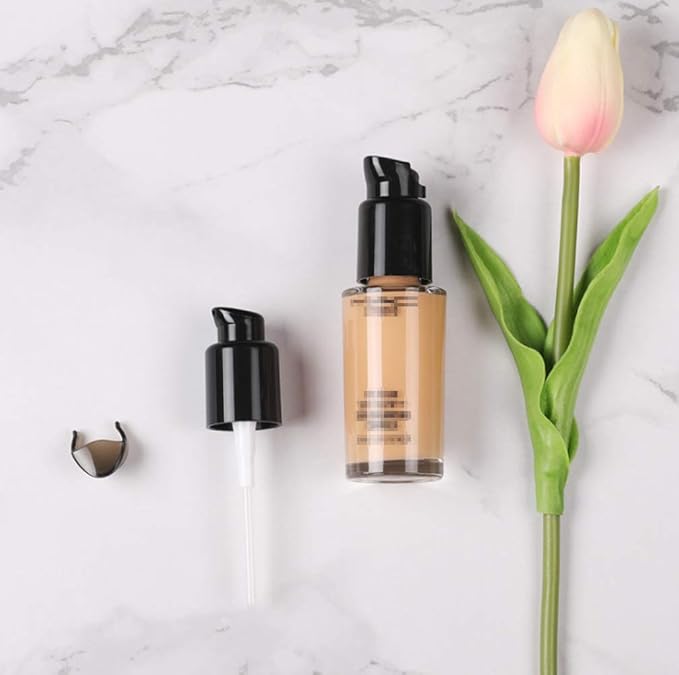 10PCS 410/20mm Plastic Replacement Pump Top Head Cosmetic Liquid Foundation Makeup Pump Replacement with Rotate Lock and Cover for Foundation Lotion Essence (Black)-Velvo Beauty