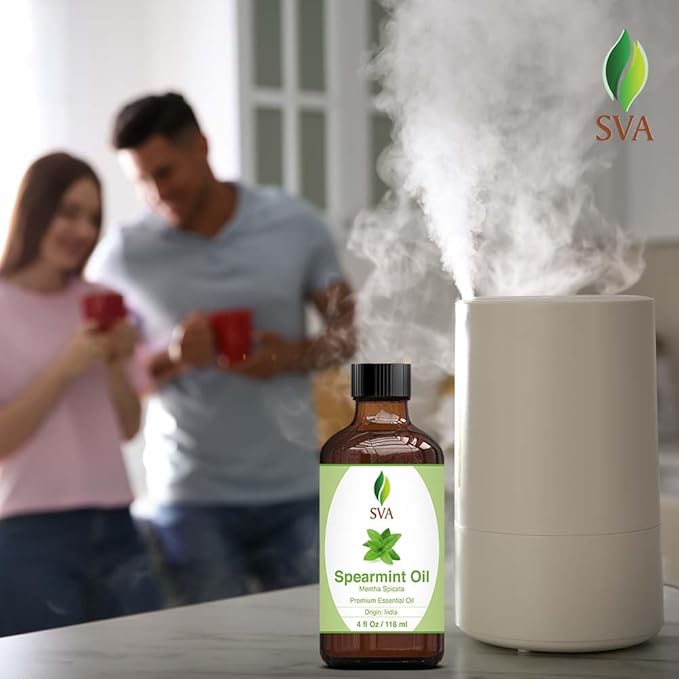 SVA Spearmint Essential Oil – 4 Fl Oz – 100% Natural Spearmint Oil - for Diffuser, Hair Care, Face, Skin Care, Aromatherapy, Scalp and Body Massage, Soap and Candle Making – with Dropper-Velvo Beauty