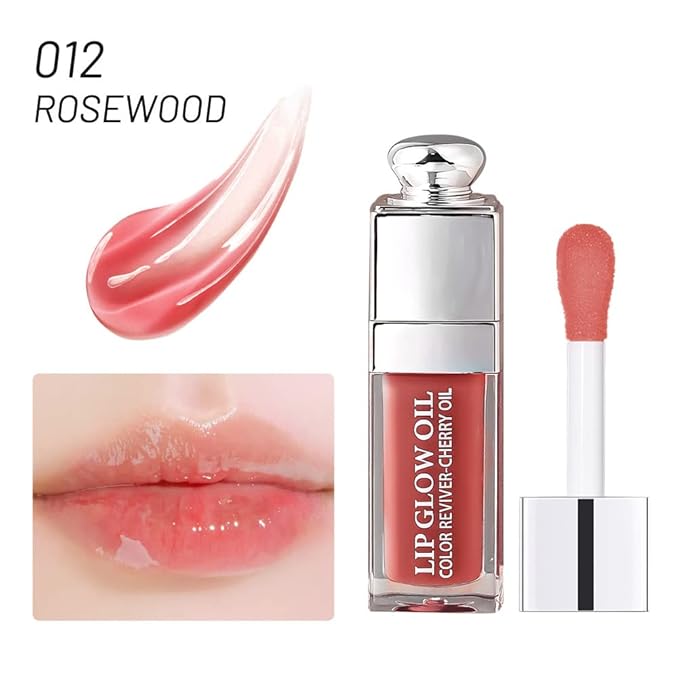 Moisturizing Lip Oil,No-Sticky Lip Gloss Lip Balm Lip Care,Fruit Flavoured Lip Oil For Dry Lip's Moisturizing Hydrating And Nourishing (012#ROSEWOOD) 0.2 OZ-Velvo Beauty