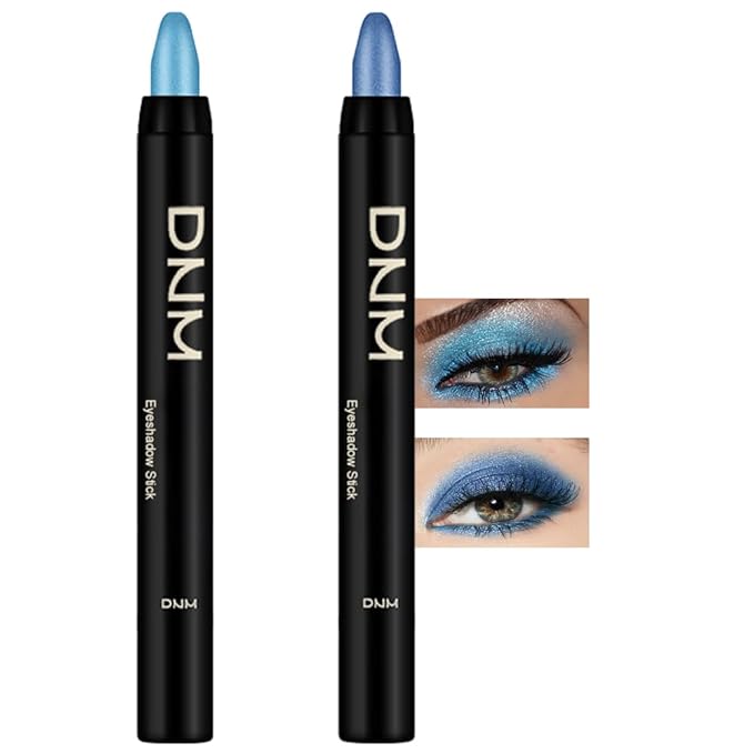 Kaely 2Pcs Bright Blue Eyeshadow Stick for Older Women, Metallic Shimmer Glitter Cream Eye Shadow Pencil Crayon, Light Blue Eyeliner Waterproof Halloween Makeup, 11+13-Velvo Beauty