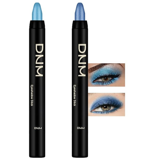 Kaely 2Pcs Bright Blue Eyeshadow Stick for Older Women, Metallic Shimmer Glitter Cream Eye Shadow Pencil Crayon, Light Blue Eyeliner Waterproof Halloween Makeup, 11+13-Velvo Beauty