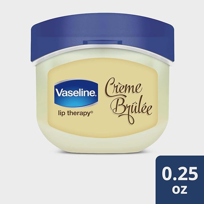 Vaseline Lip Therapy Creme Brulee Mini, White Petrolatum, Advanced Moisturizer, Relieves Dull and Dry Skin, Mini Vaseline Petroleum Jelly, Soft & Smooth Vaseline Lips (Pack of 6-0.25 Oz Ea) -Velvo Beauty