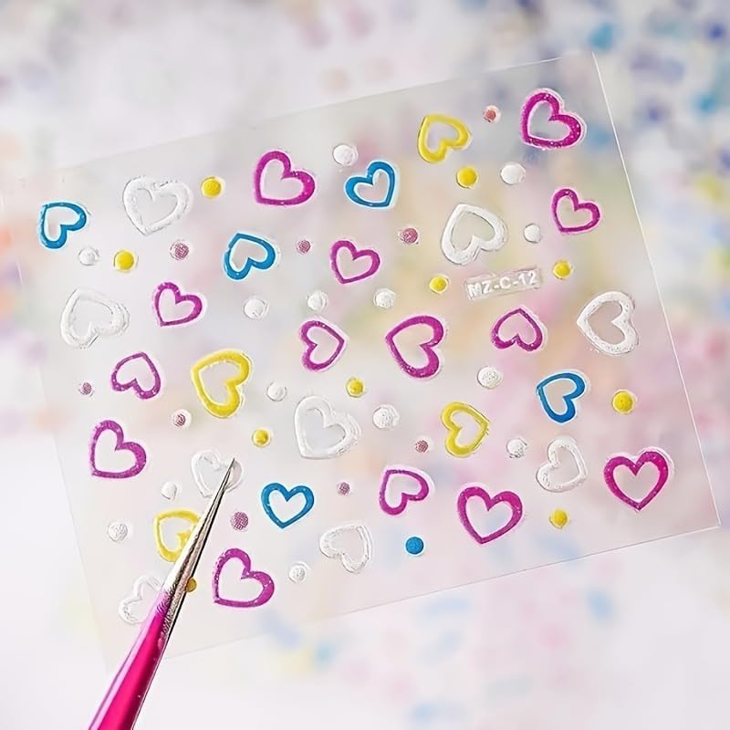 30 Sheets Flower Nail Stickers Colorful 3D Self Adhesive Cute Daisy Floral Nail Decals Heart Nail Art Charms for DIY Design (ST-F)-Velvo Beauty