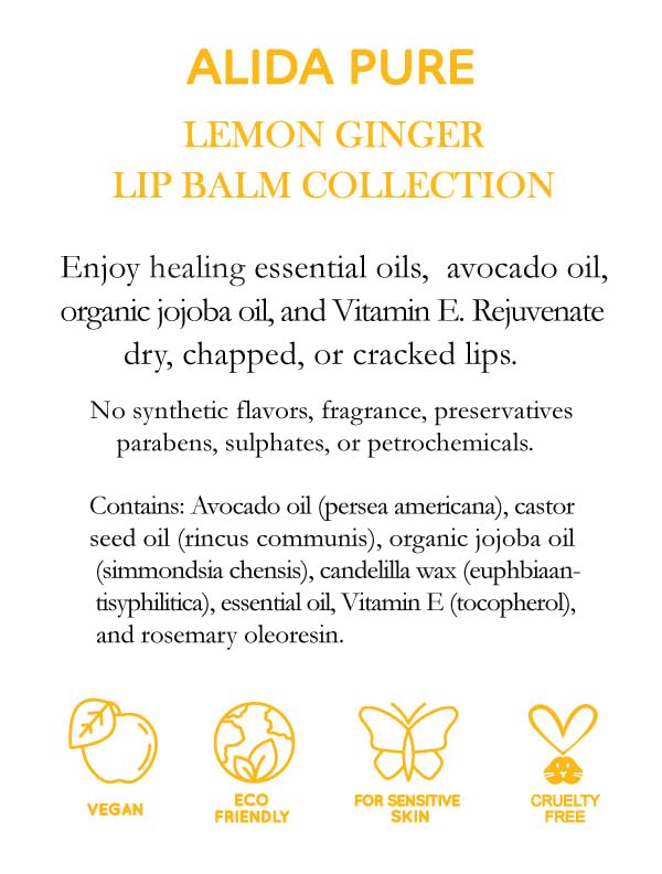 Lemon Ginger Lip Balm Collection, Vegan Lip Balm Set, Bees Wax Free, with Avocado Oil, Organic Jojoba Oil, Vitamin E, Natural Moisturizer For Dry, Cracked, or Chapped Lips, 3 Tube Set-Velvo Beauty