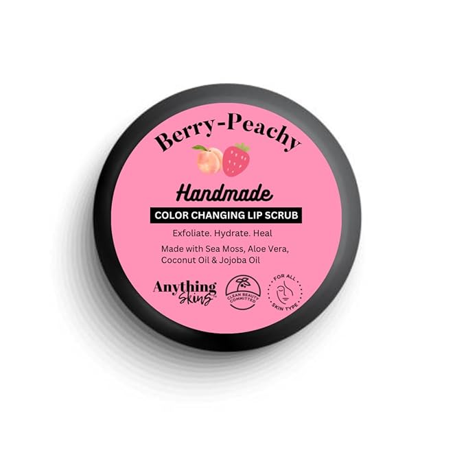 Handmade Anything Skins 100% Natural Color Changing Lip Scrub Conditioning Moisturizing Exfoliator Gentle Exfoliant, Sugar Polish and Scrubber for Chapped Dry Lips, 1oz (Berry Peachy, 1oz)-Velvo Beauty