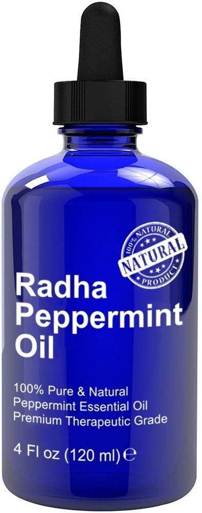 Radha Beauty Peppermint Essential Oil 4 oz - 100% Pure & Therapeutic Grade, Steam Distilled for Aromatherapy, Fresh Minty Scent, DIY Projects, Candles, Sprays and Fragrance-Velvo Beauty