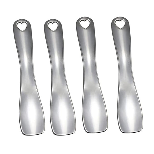 4 Pieces Zinc Alloy Makeup Spatula Eye Cream Spoon Beauty Scoop Mini Spoon Makeup Beauty Spoons Mini Cosmetic Skincare Spatula for Cream Lotions, Shovel Shaped, Silver-Color-Velvo Beauty