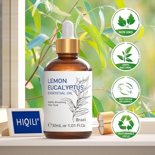 HIQILI Lemon Eucalyptus Oil, for Spary, Diffuser, Indoors, Outdoors, Garden, Yard, 100% Pure Natural - 1.01 Fl Oz-Velvo Beauty