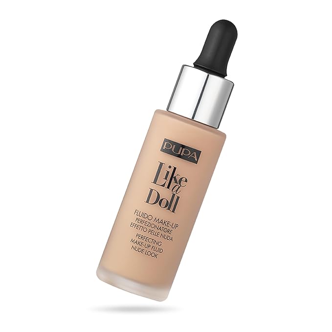PUPA Milano Like A Doll Perfecting Make-Up Fluid Nude Look Foundation - Light Texture - Natural, Radiant Results - Nude Skin Effect - For All Skin Types - Blends Perfectly - Light Beige - 1.01 Oz-Velvo Beauty