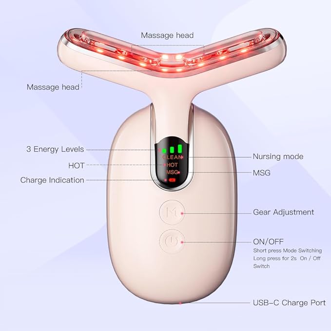 Neck Face Massager, Multifunctional Facial Massager, Face Sculpting Tool for Skin Care with Vibration, Thermal (Pink Silver)-Velvo Beauty