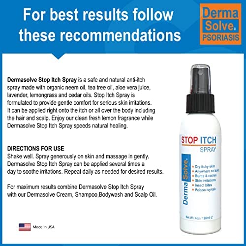 Dermasolve Stop Itch Spray with 100% Organic Neem Oil, Scalp and Body Psoriasis Relief, Dry Skin, Bites, Sunburn, Burns and Rashes-Velvo Beauty