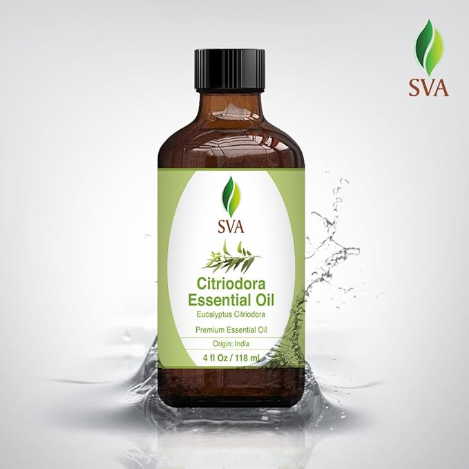 SVA Lemon Eucalyptus Essential Oil – 4 Fl Oz – 100% Natural Citriodora Oil - for Diffuser, Hair Care, Face, Skin Care, Aromatherapy, Scalp and Body Massage, Soap and Candle Making – with Dropper-Velvo Beauty