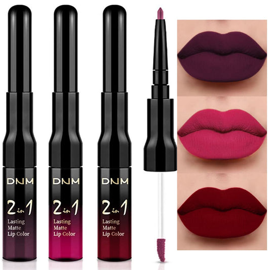 evpct 3Pcs Dark Plum Purple Rose Dark red Matte Lip Liner Pencil and Liquid Lipstick Sets for Women Long Lasting Waterproof, 24 Hour Lipstick Lip Stick/Gloss Set labiales mate 24 horas originales, 01-Velvo Beauty