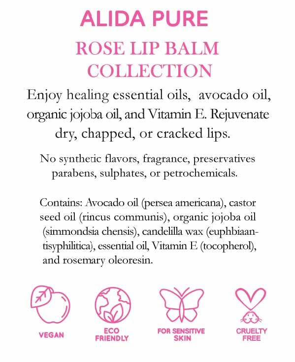Rose Lip Balm Collection, Vegan Set, Beeswax Free, with Organic Jojoba and Avocado Oil, Vitamin E, Natural Moisturizer for Dry, Chapped Lips, 3 Tube Set-Velvo Beauty