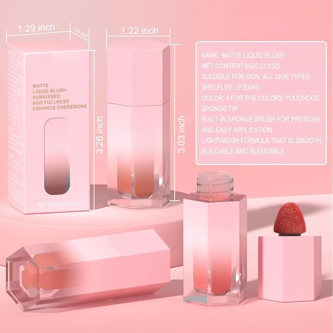 evpct 2Pcs Soft Cream Velvet Liquid Blush Makeup for Cheeks Lips, Moisturizing Lightweight Blendable Feel Waterproof Long-Wearing Smudge Proof Natural Matte Finish Looking Dewy Cheek Tint D110 & D112-Velvo Beauty