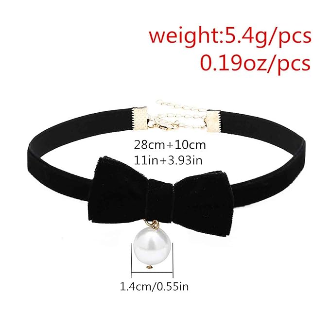 Vintage Satin Choker Necklace Pearl Pendant Necklace Black Bow Necklace Punk Leather Collar Necklace Chain Jewelry for Women and Girls-Velvo Beauty