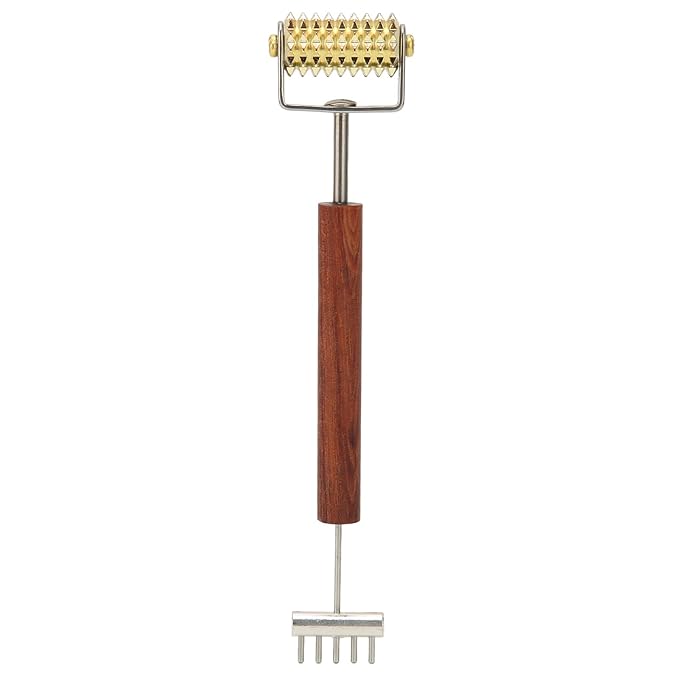 Double Head Design Face Massage Roller, Copper Wooden Handle Promote Circulation Double Head Skin Roller Massage Stick Copper Acupoint Pressing Tool-Velvo Beauty