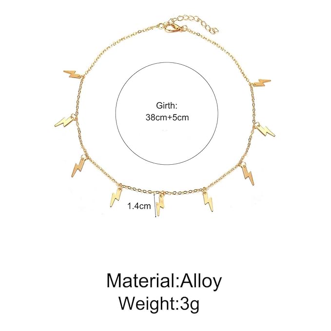 Boho Lighting Bolt Choker Necklace Gold Dangle Thunder Necklace Minimalist Collar Chain Necklace Weather Necklace Jewelry for Women and Girls-Velvo Beauty