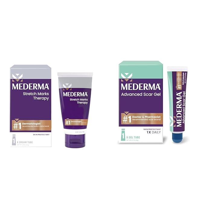 Mederma Stretch Marks Therapy, Helps Prevent and Treat Stretch Marks & Advanced Scar Gel, Treats Old and New Scars, Reduces the Appearance of Scars from Acne, Stitches, Burns and More, 0.70oz (20g)-Velvo Beauty