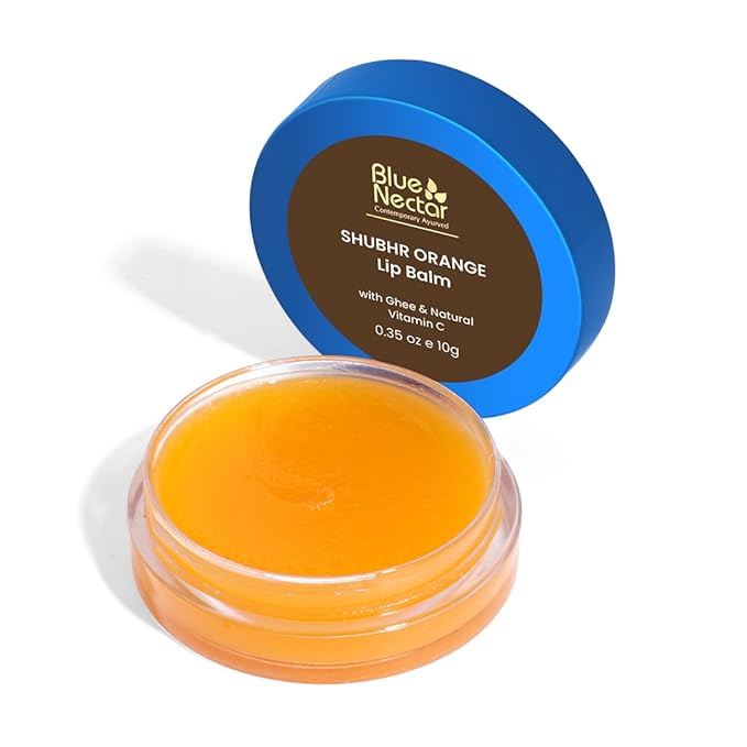 Blue Nectar Ayurvedic Orange Lip Balm with Organic Ghee & Natural Vitamin C for Dry Lips | Moisturizing Lip Gloss with Clean Ingredients (0.35 oz, 10 Herbs)-Velvo Beauty