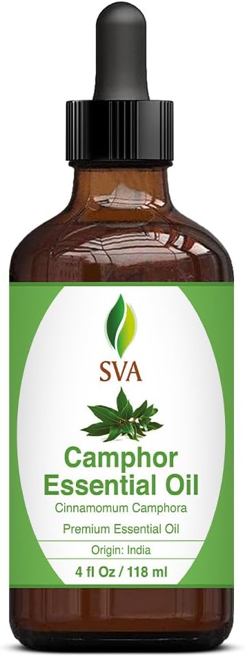 SVA Camphor Essential Oil – 4 Fl Oz – 100% Natural Camphor Oil - for Diffuser, Hair Care, Face, Skin Care, Aromatherapy, Scalp and Body Massage, Soap and Candle Making – with Dropper-Velvo Beauty