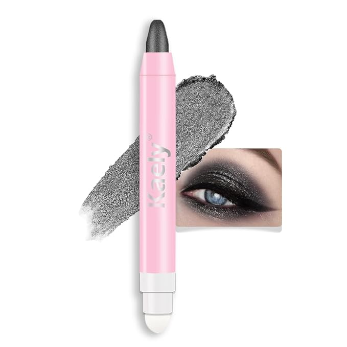 Kaely 2in1 Cream Eye Shadow Brightener Sticks for Eyes, Pencil Eyeshadow Applicator Stick Waterproof Pigmented, Eye Shadow Palette Highlighter Makeup, sombras para ojos, 03 Pearl Black Shimmer-Velvo Beauty