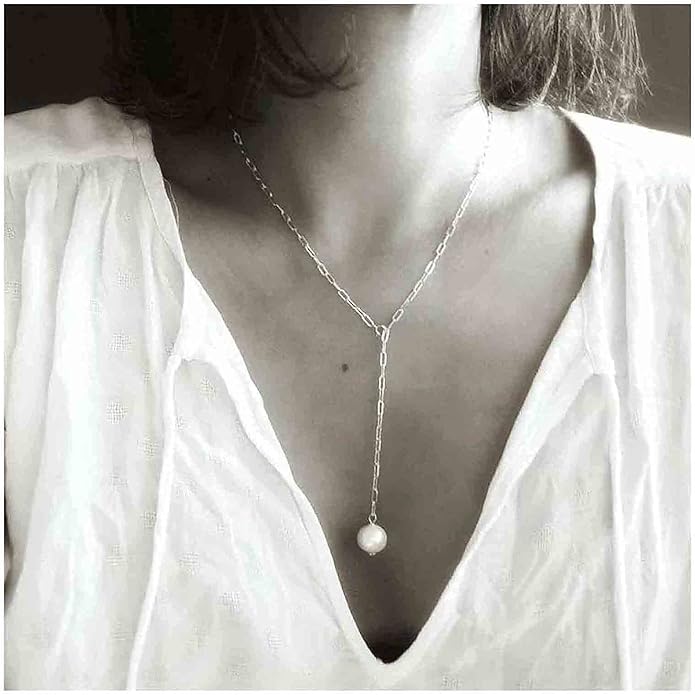 Long Pearl Necklace Pearl Lariat Y Necklace Chain Vintage Minimalist Necklace Jewelry for Women and Girls-Velvo Beauty