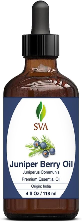 SVA Juniper Berry Essential Oil – 4 Fl Oz – 100% Natural Juniper Oil - for Diffuser, Hair Care, Face, Skin Care, Aromatherapy, Scalp and Body Massage, Soap and Candle Making – with Dropper-Velvo Beauty