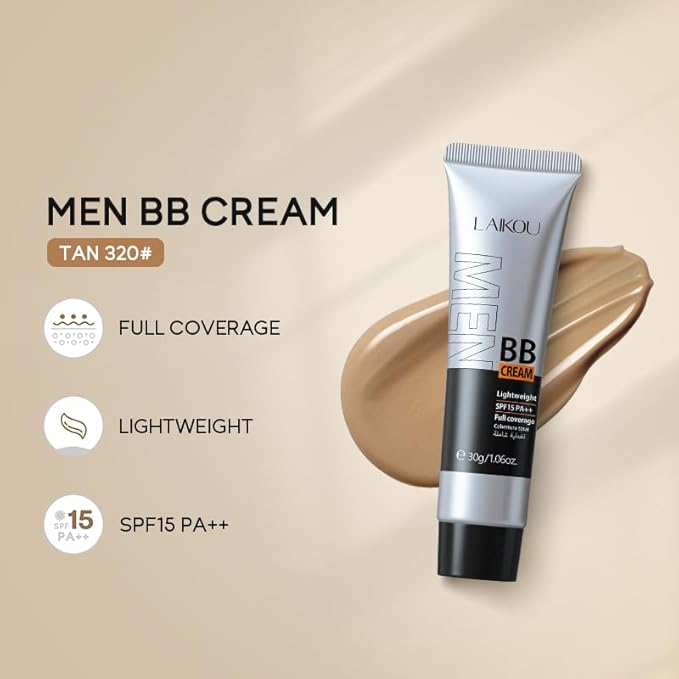 AKARY Hydrating Men BB Cream SPF 15 PA++, Full-Coverage Foundation&Concealer, Mens Face Moisturizer Cream Evens Skin Tone, Oil Control and Cover Flaws, Natural Finish for All Skin Types, Tan 320-Velvo Beauty