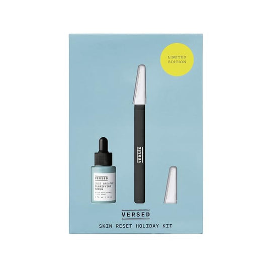 Versed Skin Reset Holiday Kit - Complexion Reset System - Contains Pore Refining Just Breathe Clarifying Serum & Dermaplaning Tool for Peach Fuzz + Facial Exfoliation (2 Pieces)-Velvo Beauty