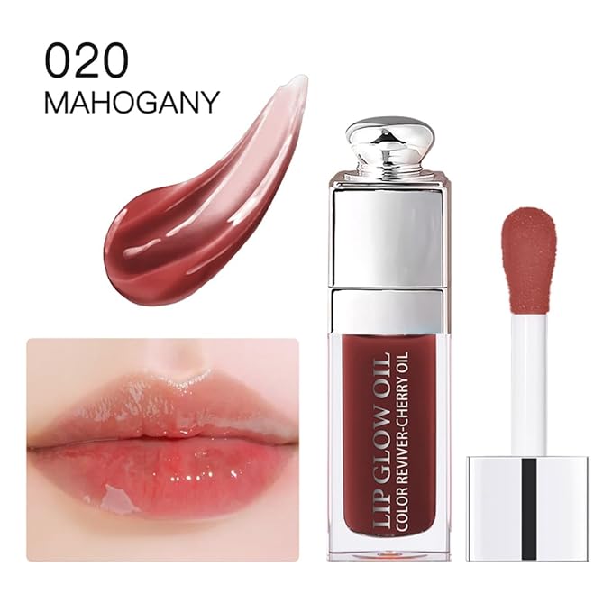 Hydrating Lip Glow Oil, Moisturizing Plumper Lip Gloss, Transparent Plumping Balm, Tinted Balm Care 0.2 OZ - 020 MAHOGANY-Velvo Beauty