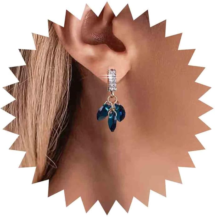 Boho Sapphire Tassel Earrings Blue Crystal Heart Earrings Gold Cz Bar Stud Earrings Blue Cz Heart Drop Earrings Blue Rhinestone Earrings Jewelry for Women-Velvo Beauty