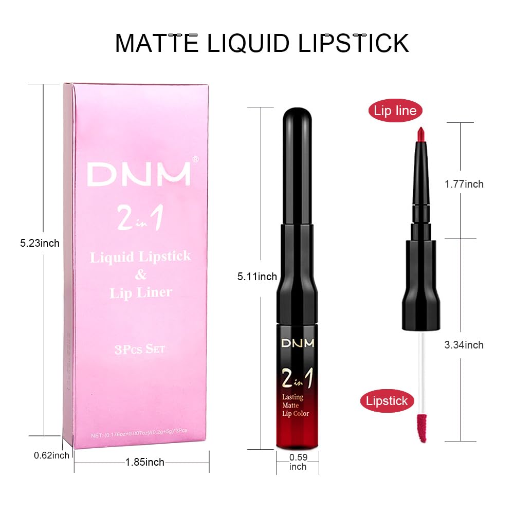 evpct 3Pcs Dark Ruby Brown Rose red Lip Stain Paint Matte Lip Liner and Lipstick Set Long Lasting labiales matte mate larga duracion listip 24 hours a prueba de agua mate 24 horas originales-Velvo Beauty