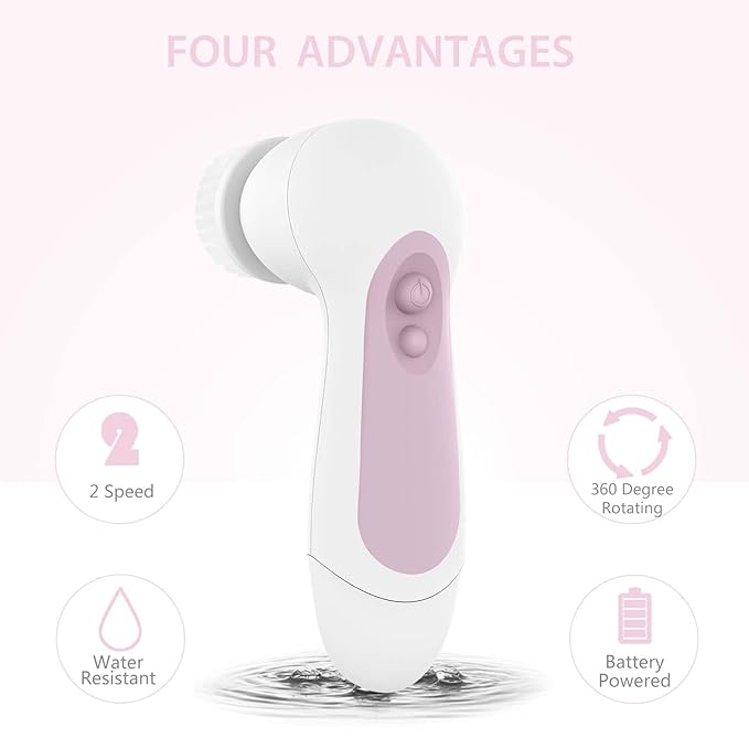 Waterproof Facial Cleansing Spin Brush Set with 5 Exfoliating Brush Heads - Electric Face Scrubber Cleanser Brush by CLSEVXY - Face Brush for Gentle Exfoliation and Deep Scrubbing-Velvo Beauty