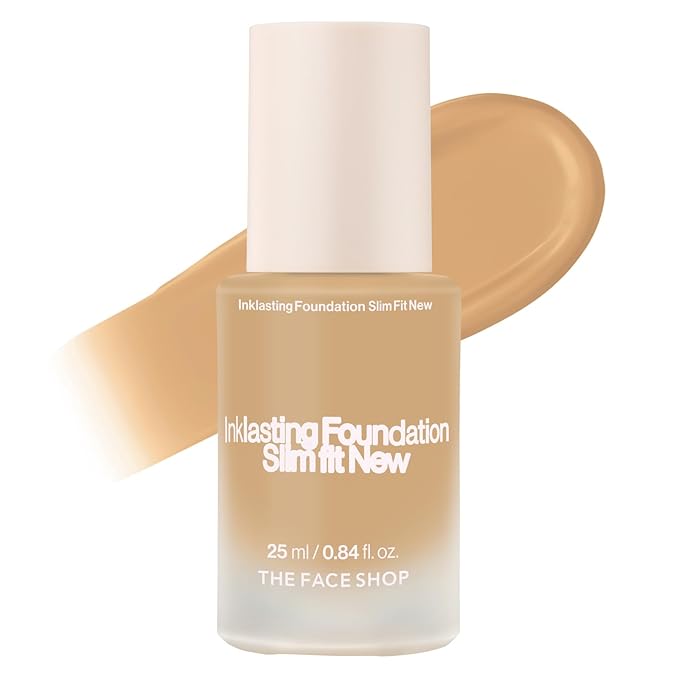 THE FACE SHOP Ink Lasting Liquid Foundation, Full Coverage, 72‑Hour Wear Semi‑Matte Finish, Makeup with Bakuchiol, W210 Warm Sand, 0.84 Fl. Oz.-Velvo Beauty