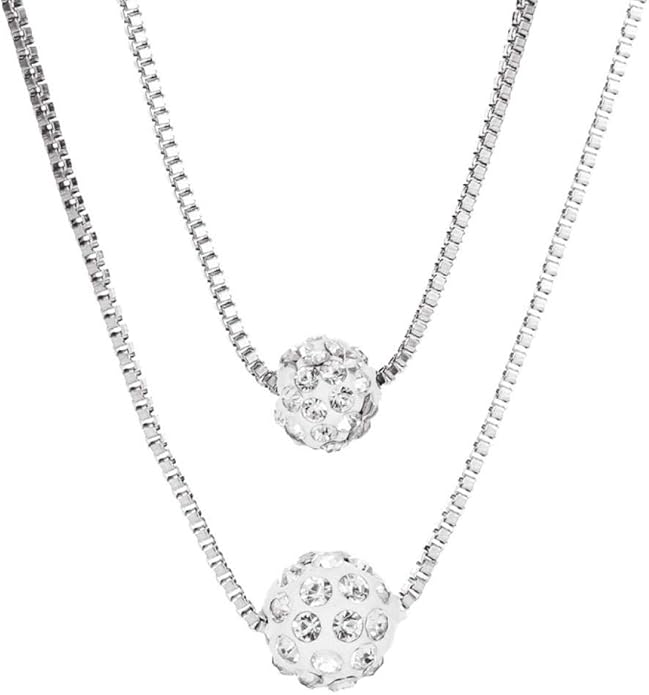 Bohemian Multi-layer Necklace Full Rhinestone Ball Pendant Fashion Silver Necklaces Chain Jewelry For Woman and Girls-Velvo Beauty