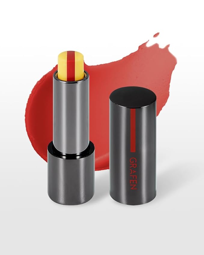 GRAFEN Triple Color Lip Balm Coral Red 0.13 oz | Tinted Lip Balm for Men | Korean Lip Butter Triple Layers of Lip Care & Coloring | Metal Container & Magnetic Cover.-Velvo Beauty