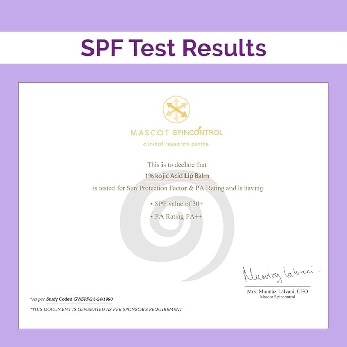 1% Kojic Acid Lip Balm With Alpha Arbutin & Hyaluronic Acid, SPF 30 PA++ for Dark & Pigmented Lips - 4g-Velvo Beauty