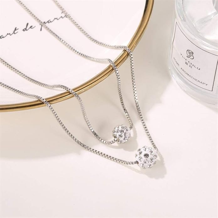 Bohemian Multi-layer Necklace Full Rhinestone Ball Pendant Fashion Silver Necklaces Chain Jewelry For Woman and Girls-Velvo Beauty