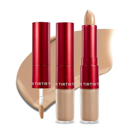 TIRTIR Glide&Hide Blurring Concealer - Creamy texture, Conceals dark circles and wrinkles, Dual formula (liquid tip & balm stick), Long-lasting wear, Korean Makeup, #6.5N, 0.28 Oz-Velvo Beauty