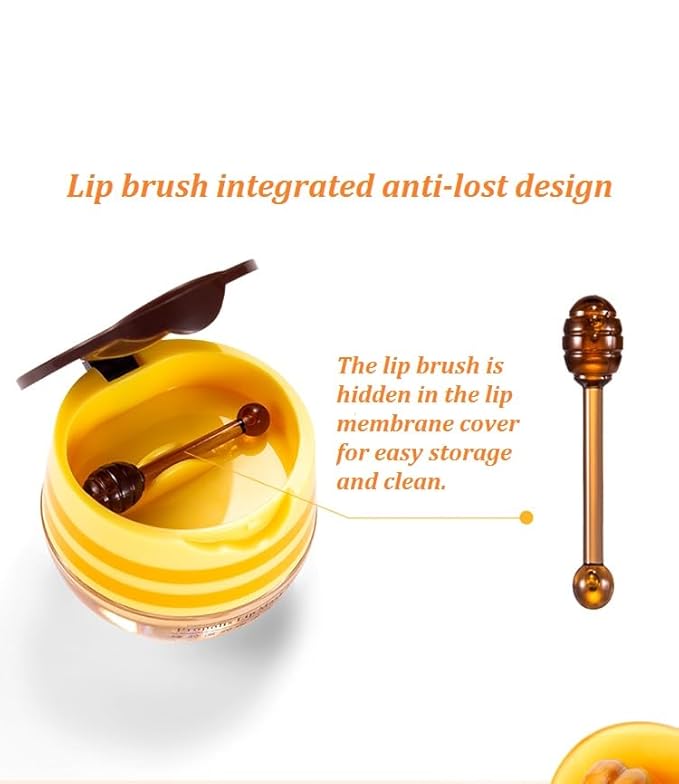 Bee Lip Balm Honey Pot,Honey Lip Mask Propolis Moisturizing Lip Balm with Stick,Hydrating and Prevention Dry and Cracked Lip Scrubs Exfoliator (2 PCS, Honey & Strawberry)-Velvo Beauty