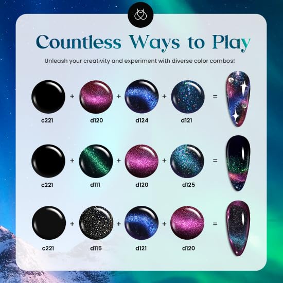 Beetles Cat Eye Gel Polish Set - 24Pcs 20 Colors Glitter Dark Color Changing Gel Nail Polish Kit with Base Gel Glossy Matte Top Coat Soak off UV DIY Nail Art Salon Ombre Black Nails Gift-Velvo Beauty