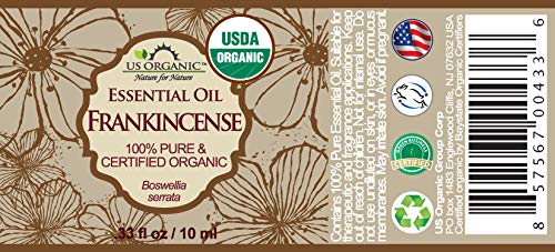 US Organic 100% Pure Frankincense Essential Oil, USDA Certified Organic, Steam Distilled, Boswellia serrata, Origin India, Use Topically or in Diffuser (10 ml, Value 2 Pack)-Velvo Beauty