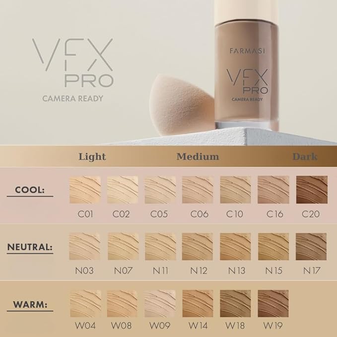 FARMASi Vfx Pro Foundation, Full Coverage Liquid Cream, Lightweight Long Lasting Coverage, Breathable Skin Moisturizer with Color True Matte Blending, Face Makeup, 1 fl. oz / 30 ml - Cool Dark 20-Velvo Beauty