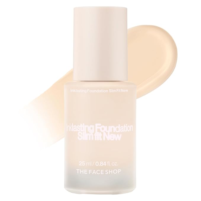 THE FACE SHOP Ink Lasting Liquid Foundation, Full Coverage, 72‑Hour Wear Semi‑Matte Finish, Makeup with Bakuchiol, N010 Ivory, 0.84 Fl. Oz.-Velvo Beauty