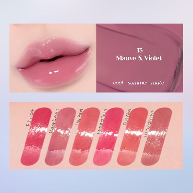 ETUDE Over Glowy Lip Stain Tint #13 Mauve Violet | Non-Sticky Vegan Lip Tint | Moisturized & Long-lasting Lip Gloss | Daily Lip Stain for Dry Lips, Korean Makeup-Velvo Beauty